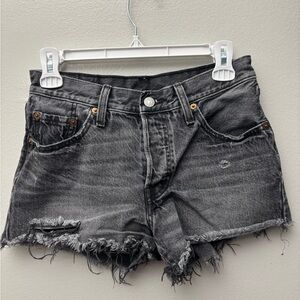 Levi 501 Black Denim Distressed Women Shorts Size 25